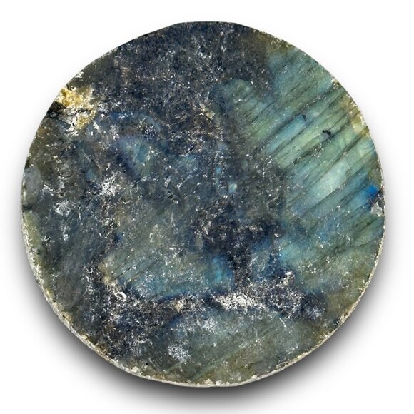 Natural Labradorite Disc Intricate Evil Eye Carving Healing Powerful Protector - Picture 4 of 6